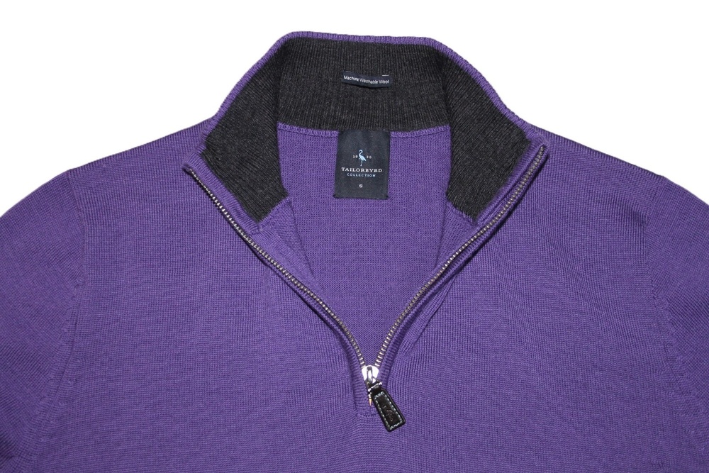 Tailorbyrd Sweater Mens Small Purple 1/4 Zip Mock Neck Wool Pullover Tight-Knit
